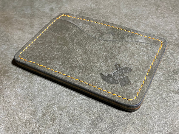 Bulldog Wallet Shown in Grey Pueblo Leather with Yellow Ghost Leather Liner - Vinymo Color 7 Thread
